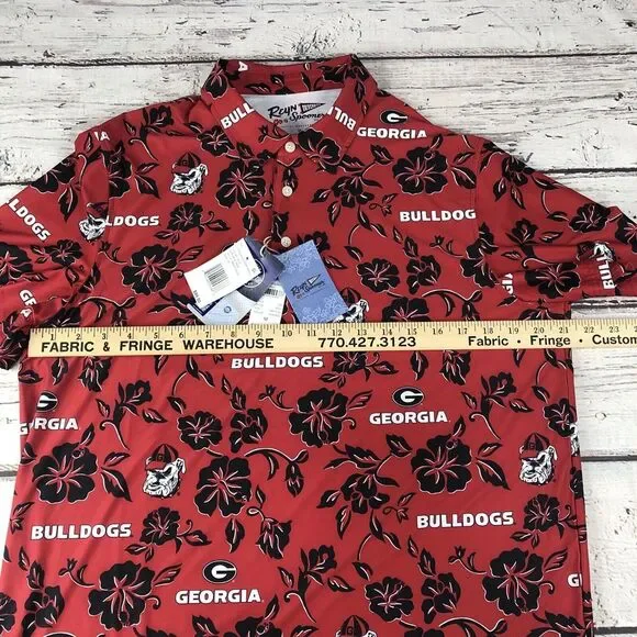 Reyn Spooner UGA Georgia Bulldog Performance Polo Medium Aloha Print Red NWT - Picture 7 of 10